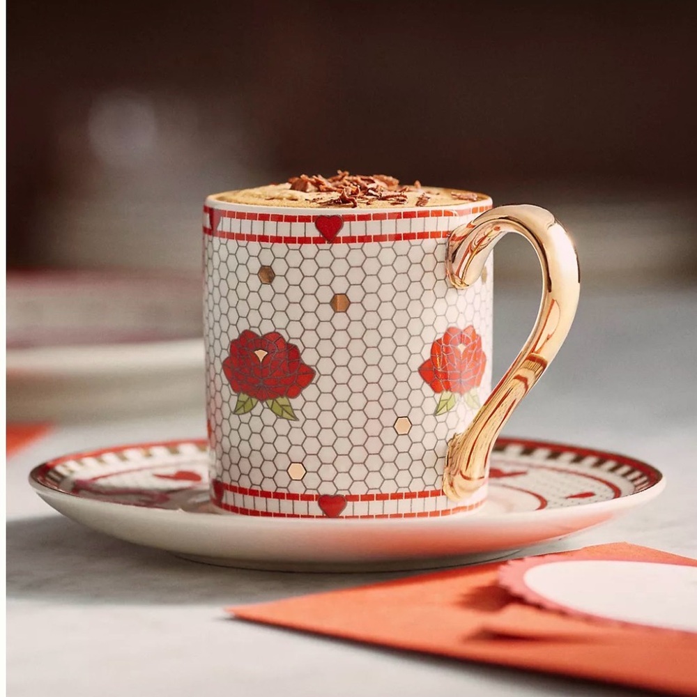 Anthropologie NWT The Bistro Tile Stoneware Espresso Cup & Saucer